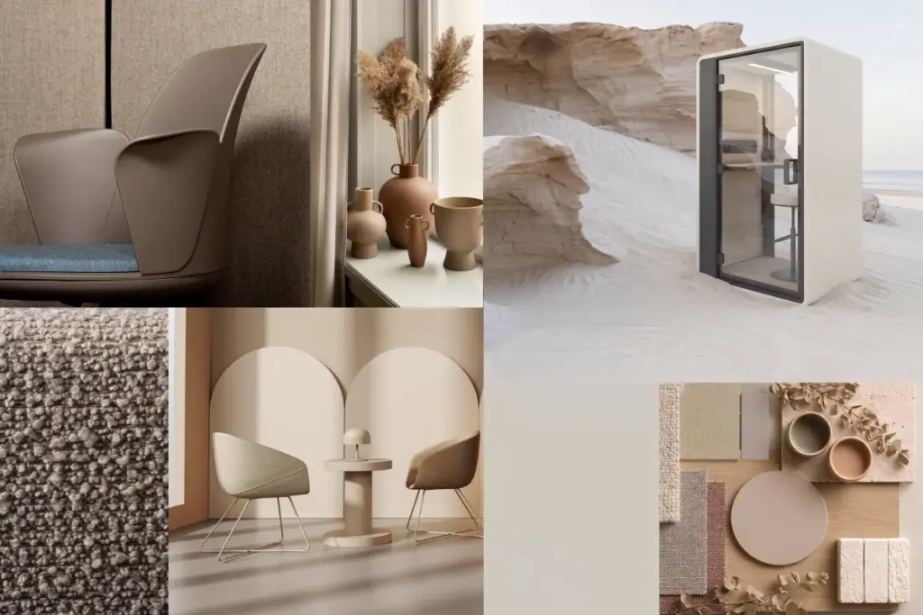 Biophilic Design interieur inspiratie moodboard meubels taupe en beige tinten