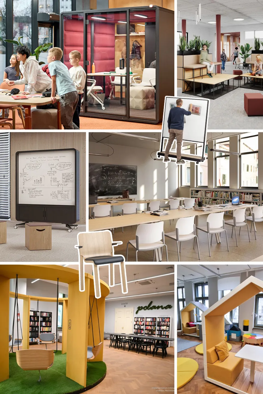 Projectinrichting inspiratie moodboard school interieur inrichting en meubilair