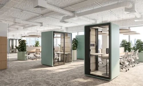 Hushoffice Hushfree Work akoestische kantoorcabine met ergonomische werkplek