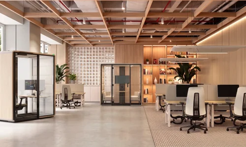 Hushoffice Hushfree Work akoestische kantoorcabine met ergonomische werkplek