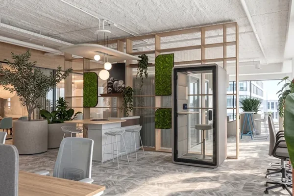 Hushoffice Hushfree XS akoestisch premium belhokje in biophlic design interieur