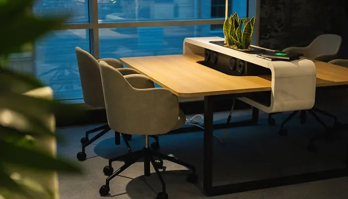 Hushoffice Hushspot hybride flexibele werkplek tafel voor kantoor