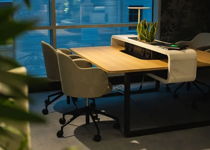 Hushoffice Hushspot hybride flexibele werkplek tafel voor kantoor