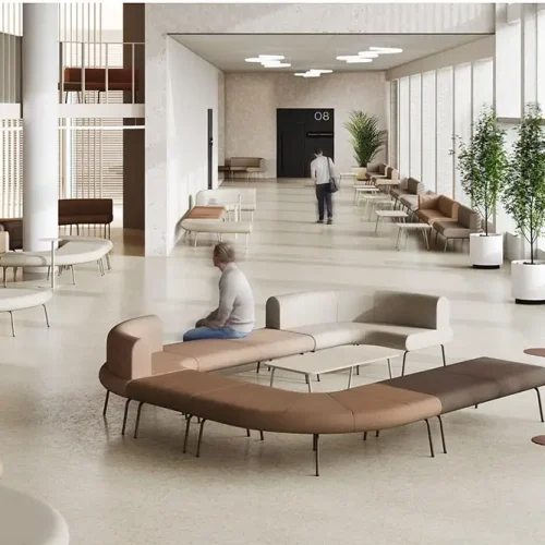 ontvangstruimte voor zorginstellingen met modulaire linje bank van bejot